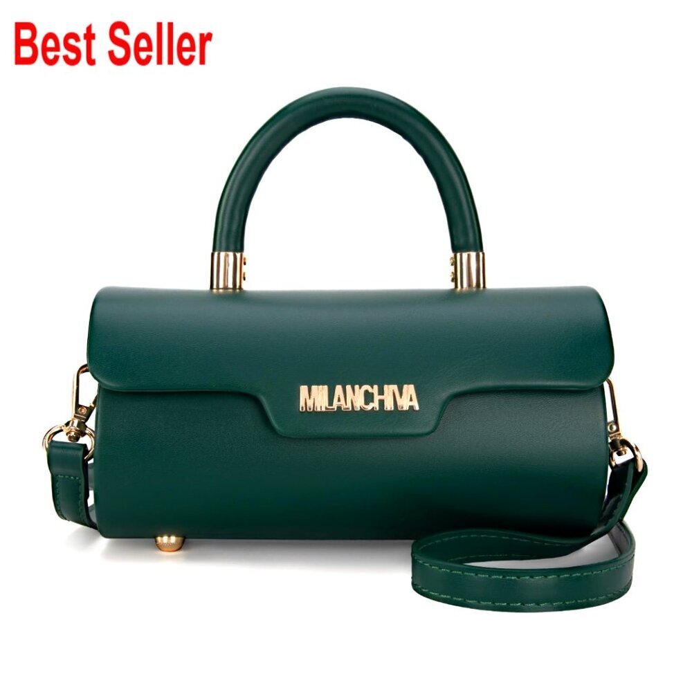 Faux Leather Mini Top Handle Purse Barrel Shape Crossbody Bag